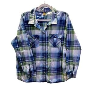 Eddie Bauer Womens 2XL Blue Green Plaid Quick-Dry Button Up Shirt Gorpcore #416